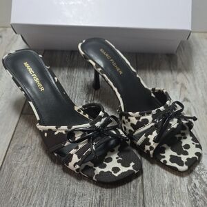 Marc Fisher | Delphy Kitten Heel, Square Toe Cow Print Sandal *NWT